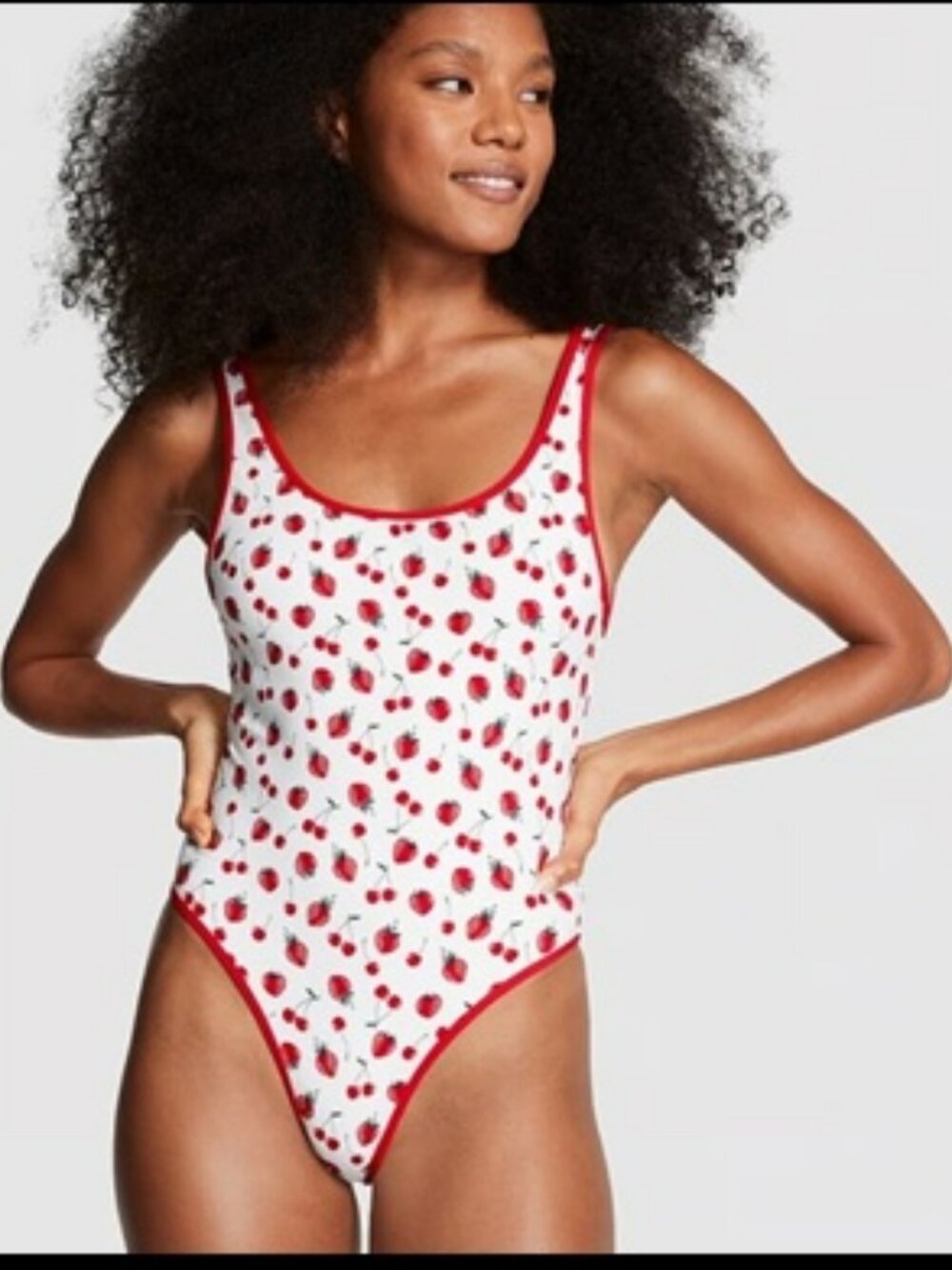 Frankie's Bikini x Pink Red White Strawberry & Cherry One Piece Swimsuit Sz XL